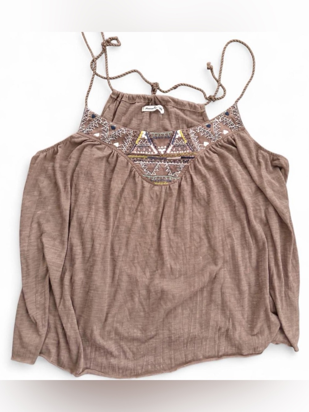 American Eagle Outfitters Brown Embroidered Spaghetti Strap Camisole